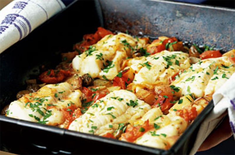 Striped Bass Tomato Baked Striper